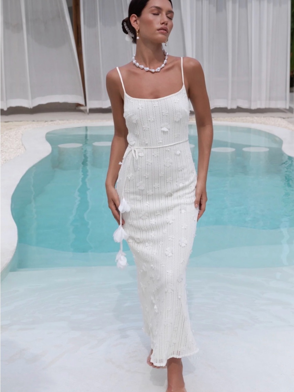 Whispering Petals Knit Midi Dress Cream